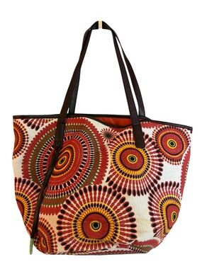 Neiman Marcus orange and green tote leather handles